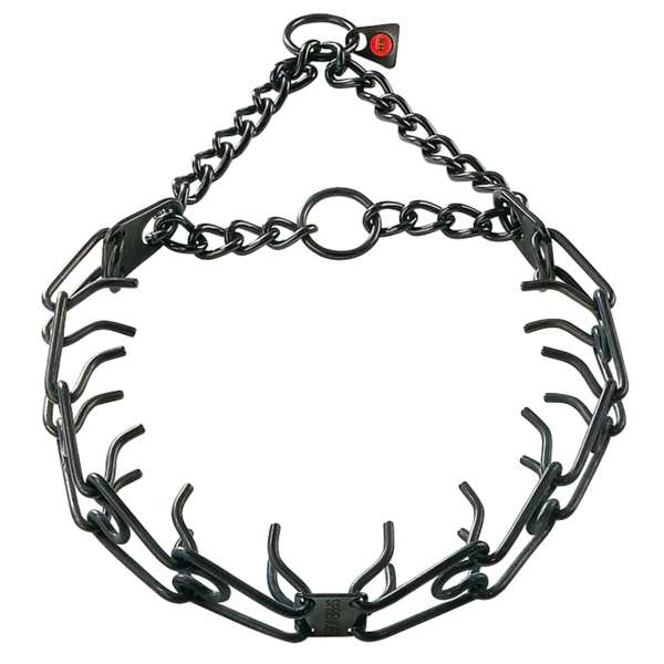 Pinch collar of reliable black stainless steel for ill behaved dogs