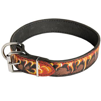 Buckle Leather Dog Collar with Fire Flames for English Pointer