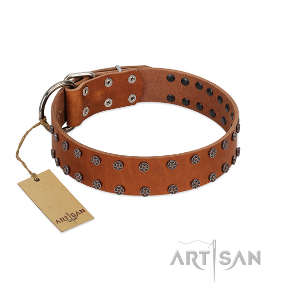 Easy adjustable natural leather dog collar