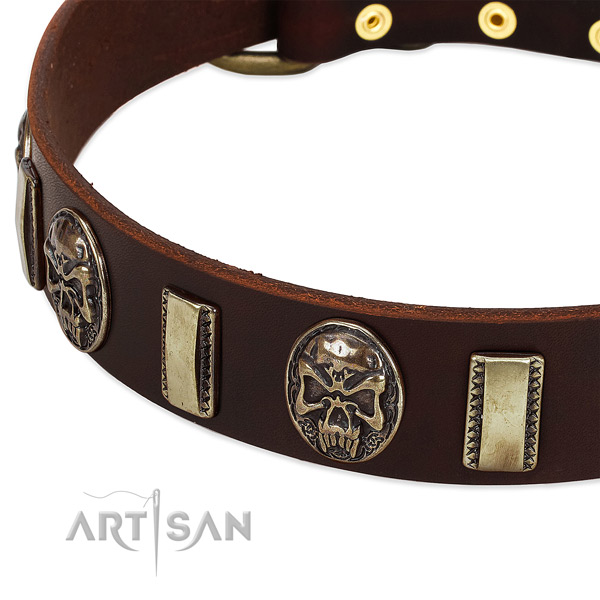 Rust resistant buckle on natural genuine leather dog collar for your pet