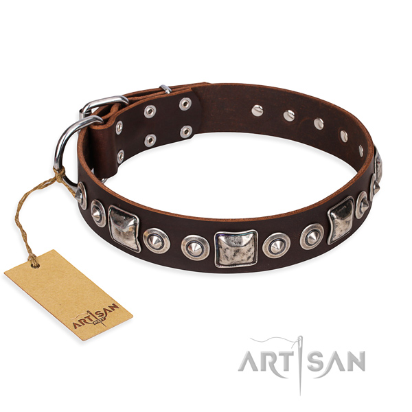 Genuine leather dog collar made of gentle to touch material with rust resistant fittings