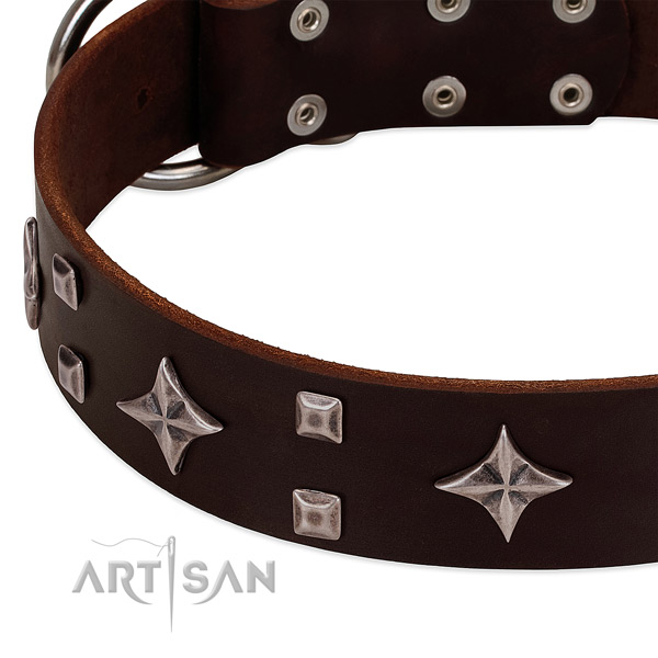 Easy adjustable genuine leather dog collar for basic training