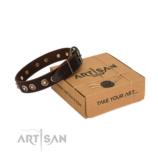 Durable hardware on full grain leather dog collar for your doggie
