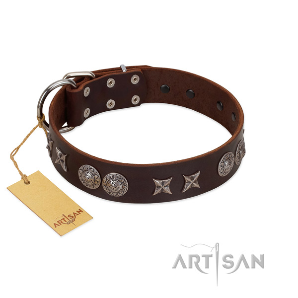 Soft to touch full grain natural leather dog collar for your stylish doggie