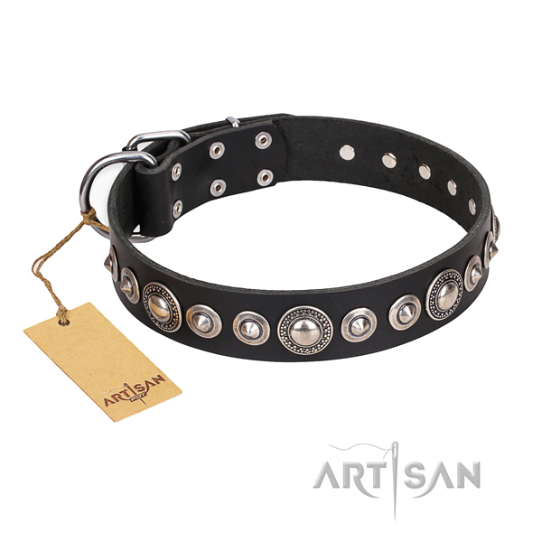 Full grain genuine leather dog collar made of best quality material with corrosion proof hardware