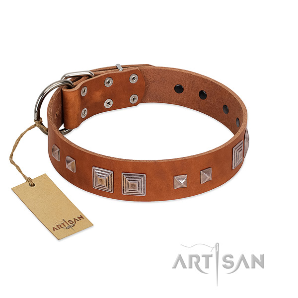 Handy use flexible full grain natural leather dog collar