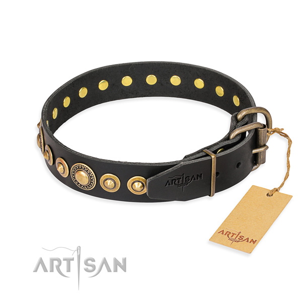 Full grain natural leather dog collar made of high quality material with strong hardware