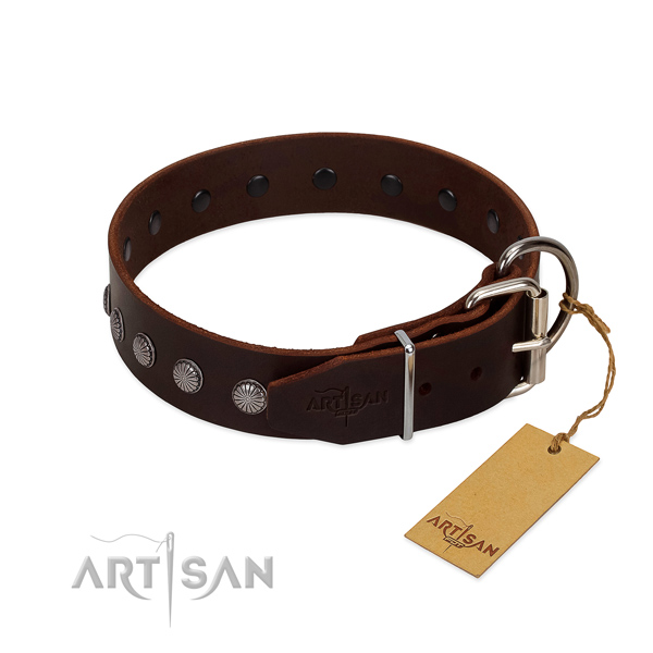 Trendy genuine leather collar for handy use your pet