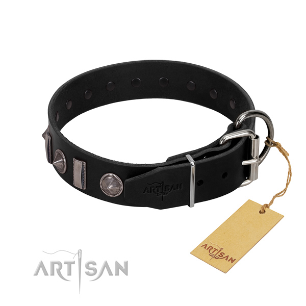 Gentle to touch natural leather dog collar with decorations for your stylish canine