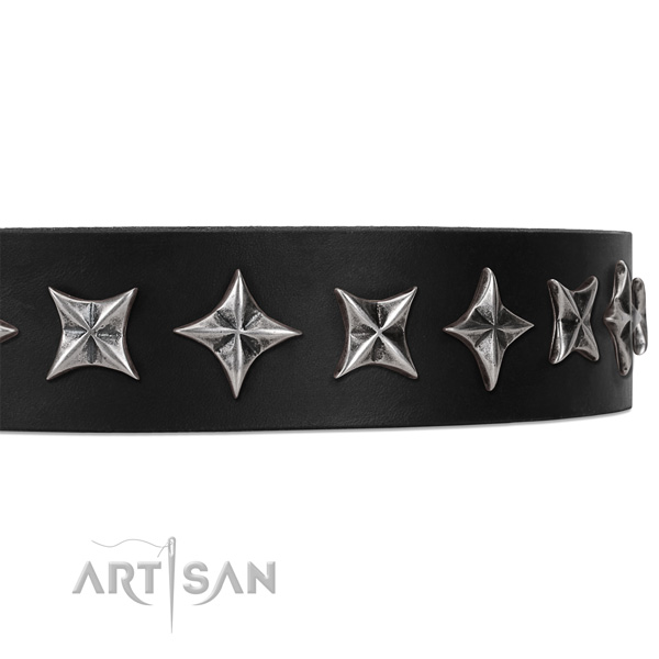 Comfortable wearing embellished dog collar of best quality natural leather