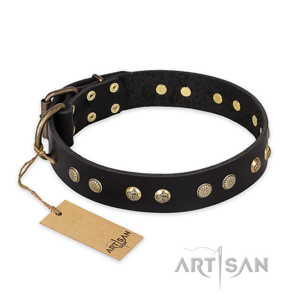 Exquisite full grain natural leather dog collar with durable buckle