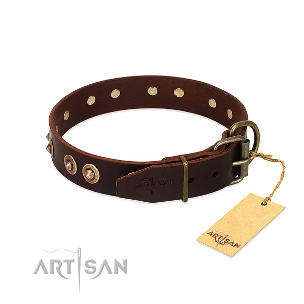 Rust resistant studs on natural genuine leather dog collar for your four-legged friend