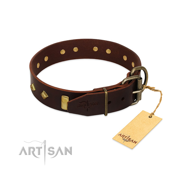 Full grain leather dog collar with rust resistant buckle for handy use