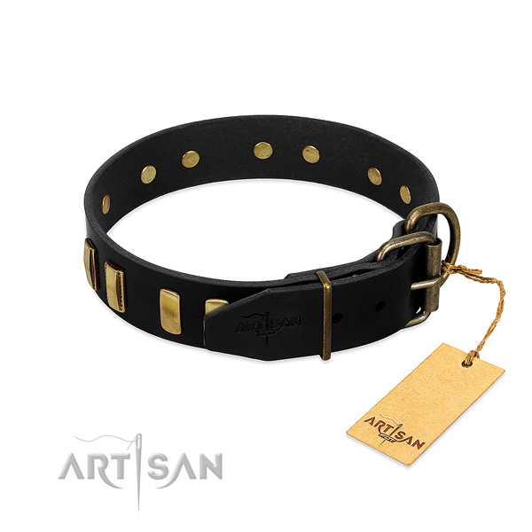 High quality leather dog collar with rust resistant traditional buckle