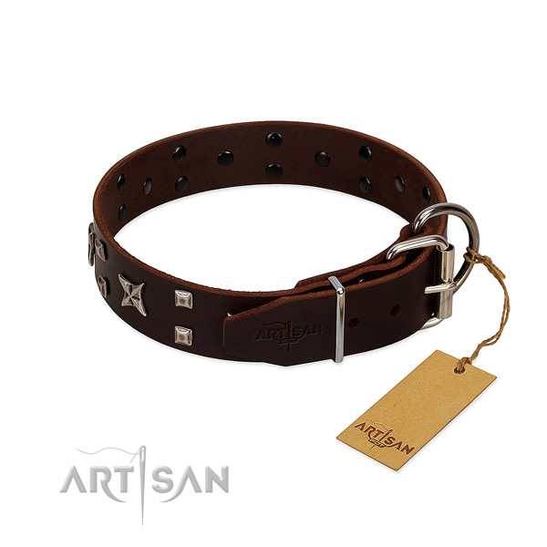 Soft full grain leather dog collar with inimitable studs