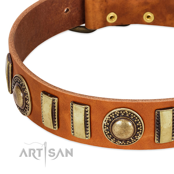 Flexible leather dog collar with corrosion proof traditional buckle
