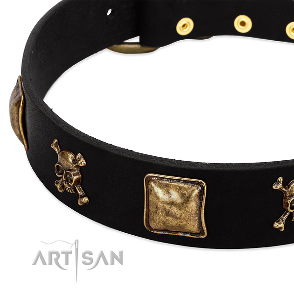 Top notch full grain genuine leather dog collar with remarkable decorations