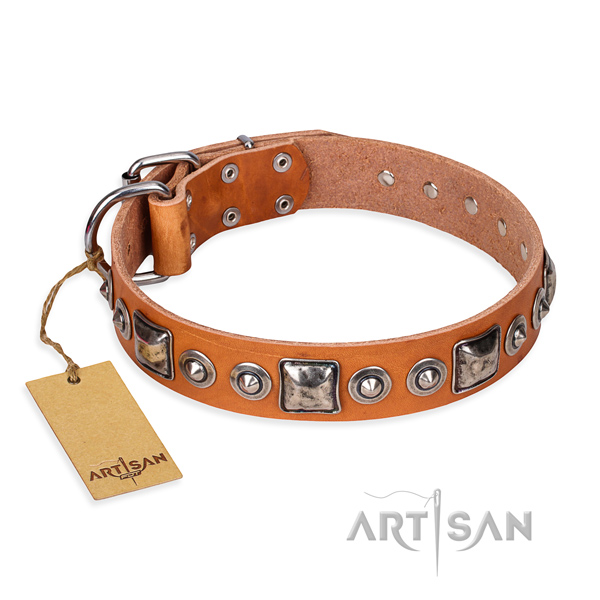 Full grain genuine leather dog collar made of top rate material with corrosion proof fittings