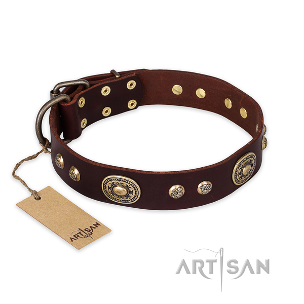 Stylish full grain leather dog collar for handy use