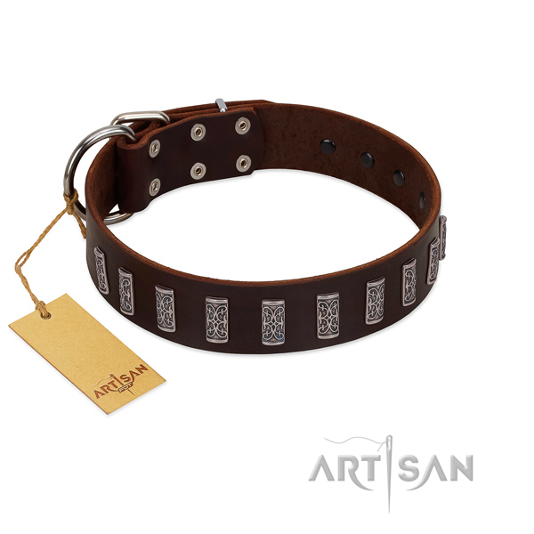 High quality full grain genuine leather dog collar with durable traditional buckle