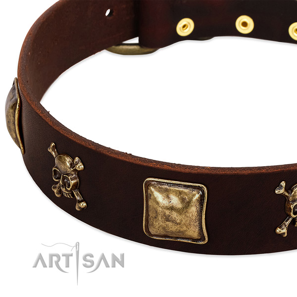 Soft full grain genuine leather dog collar with incredible embellishments