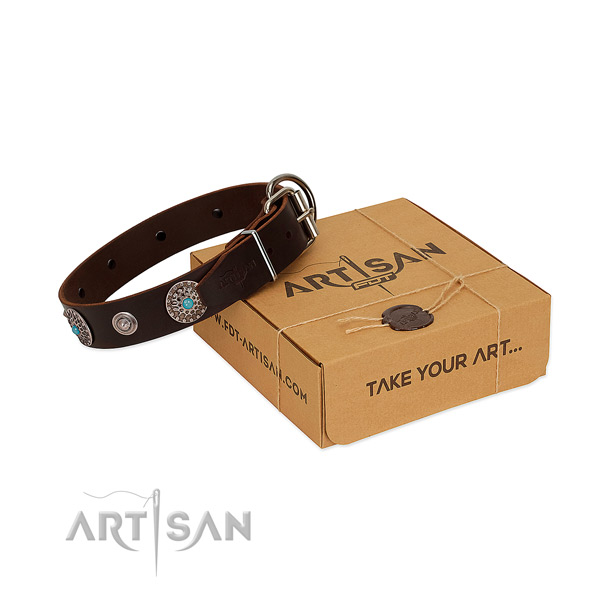 Comfortable wearing reliable leather dog collar with studs