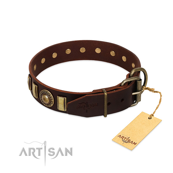 Handmade leather dog collar with strong D-ring