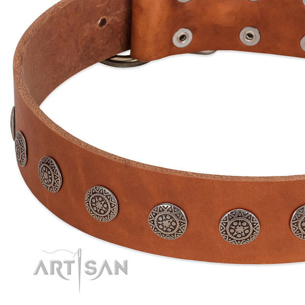 Stylish design genuine leather collar with studs for your pet