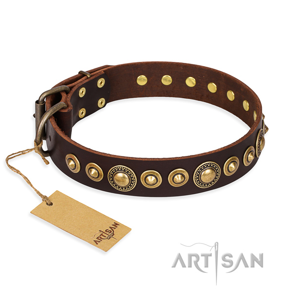 Durable full grain natural leather collar handcrafted for your four-legged friend