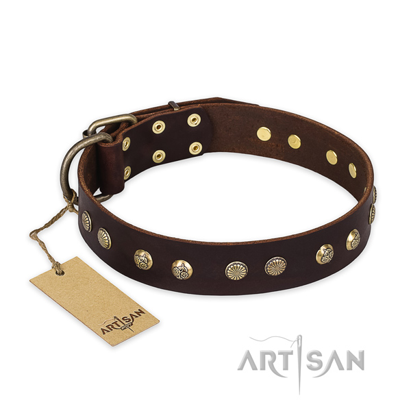 Fashionable natural genuine leather dog collar with strong fittings