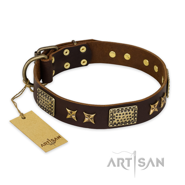 Convenient genuine leather dog collar with reliable hardware