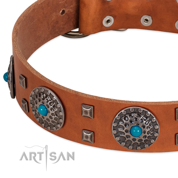 Best quality full grain leather dog collar with awesome decorations