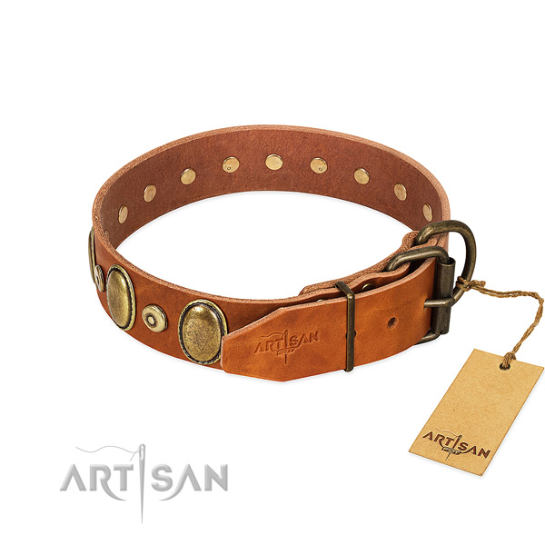 Soft to touch genuine leather collar handmade for your doggie