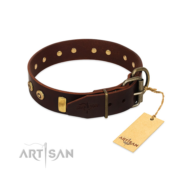 Amazing studded full grain natural leather dog collar of flexible material
