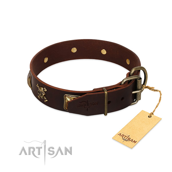 Best quality natural leather dog collar with stylish studs