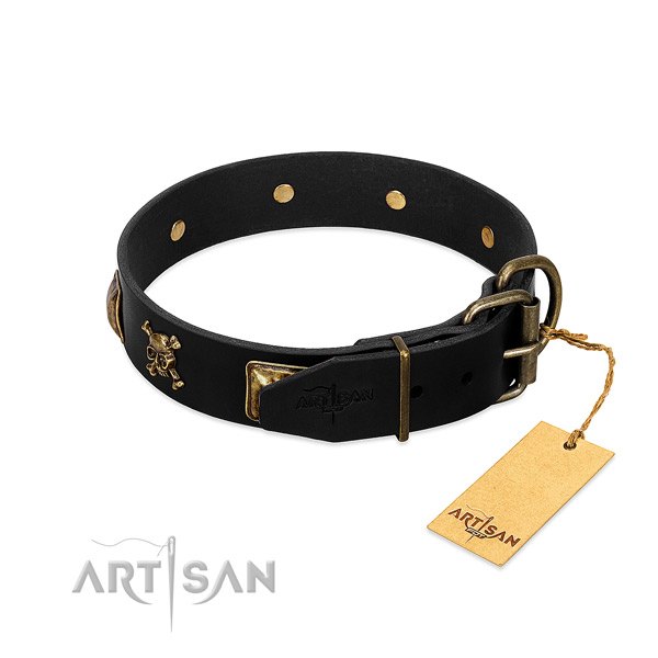 Soft genuine leather dog collar with incredible decorations