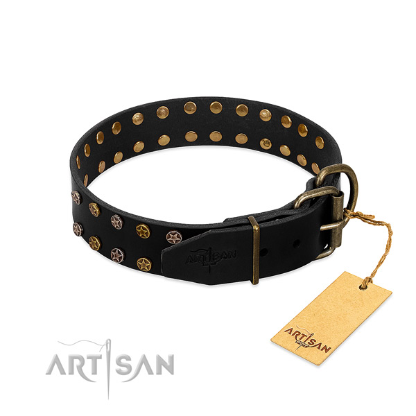 Full grain natural leather collar with inimitable decorations for your canine