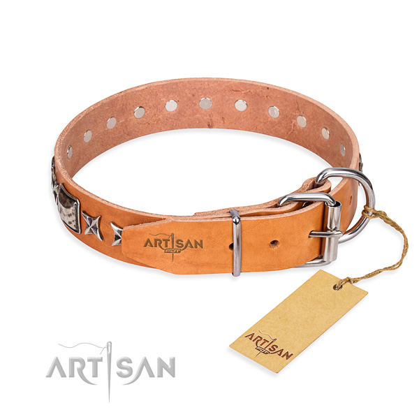 Fine quality decorated dog collar of full grain genuine leather