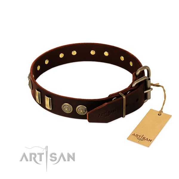 Corrosion resistant studs on full grain leather dog collar for your pet