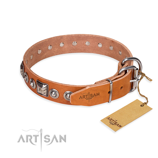 Full grain genuine leather dog collar made of best quality material with corrosion resistant decorations