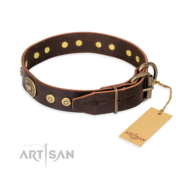 Leather dog collar made of quality material with reliable embellishments