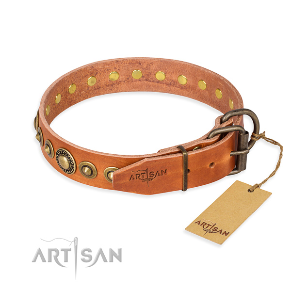 High quality full grain genuine leather dog collar created for handy use