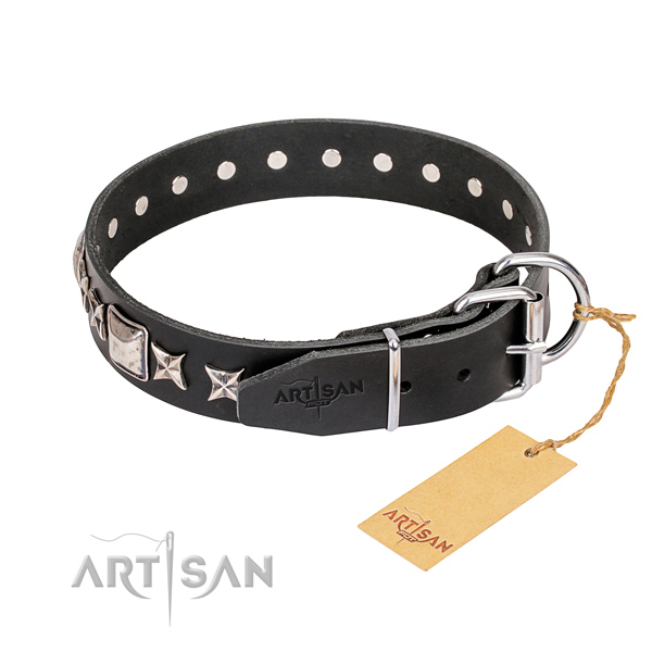 Top quality decorated dog collar of natural leather