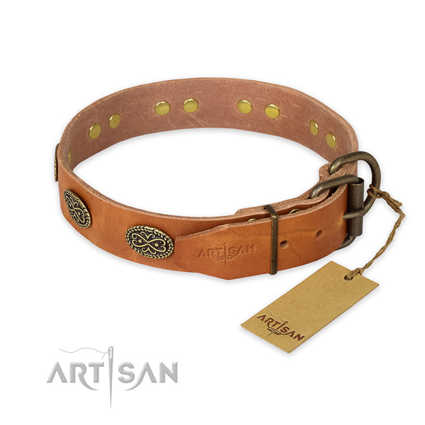 Rust-proof buckle on full grain natural leather collar for your stylish pet