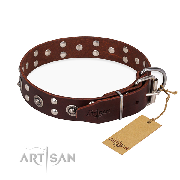 Strong fittings on genuine leather collar for your beautiful four-legged friend