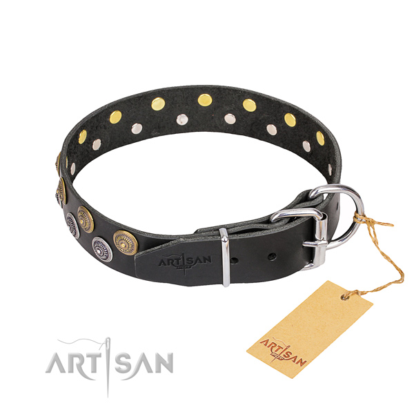 Easy wearing adorned dog collar of top quality natural leather
