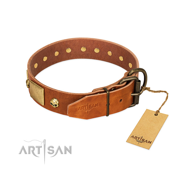 High quality leather dog collar with corrosion resistant decorations