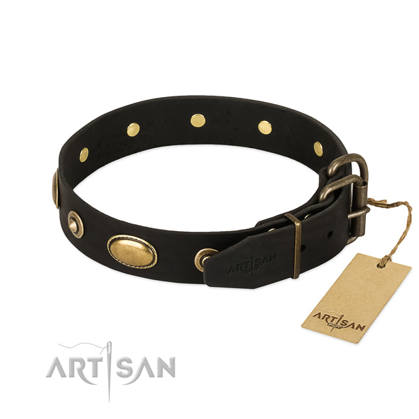Durable hardware on full grain leather dog collar for your pet
