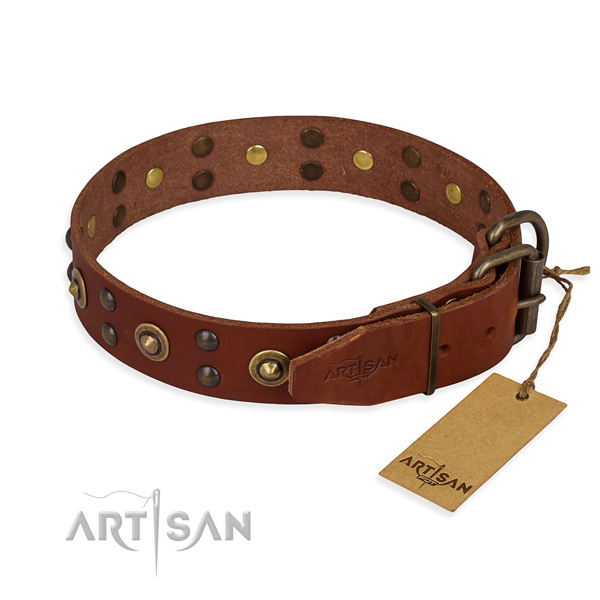 Reliable buckle on full grain natural leather collar for your beautiful doggie
