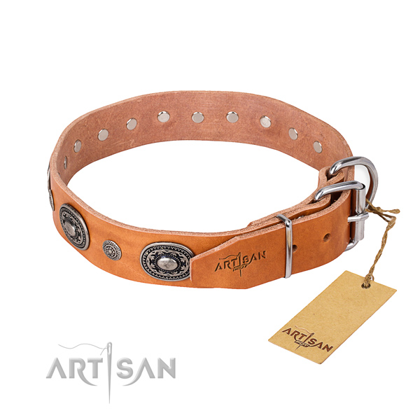 Flexible genuine leather dog collar handcrafted for basic training